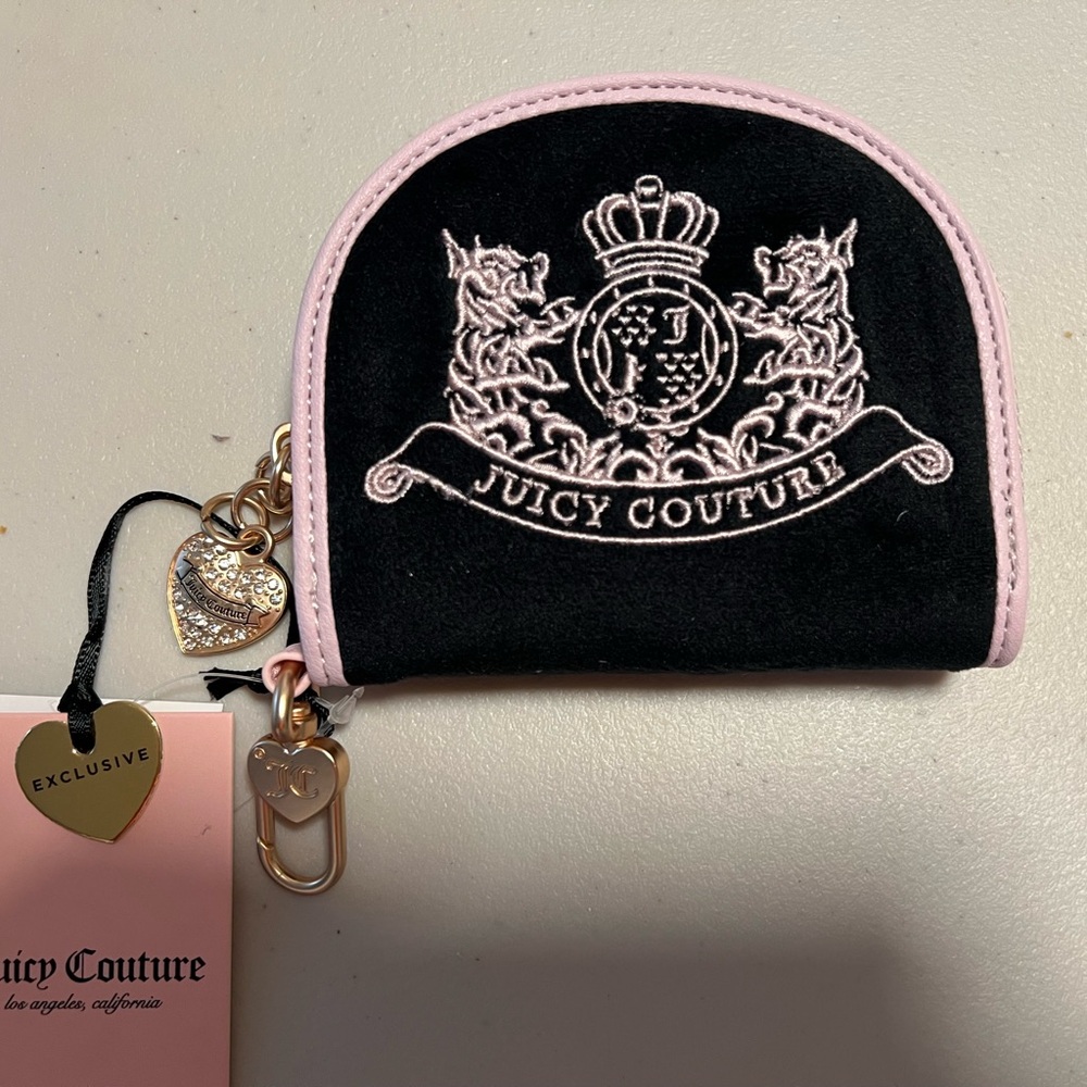 Juicy Couture Classic Scottie Card Holder Wallet & Mirror Black and Pink